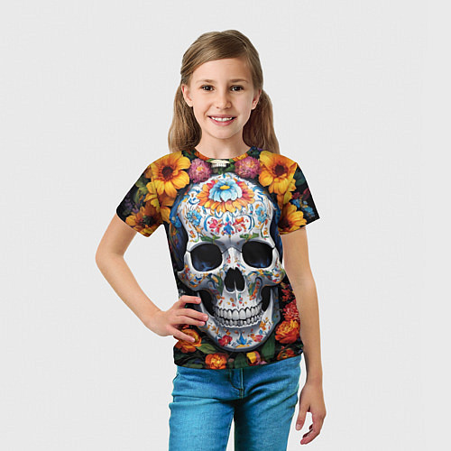 Детская футболка Bright colors and a skull / 3D-принт – фото 5