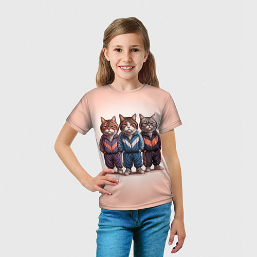 Детская футболка Три полосатых кота в спортивных костюмах пацана / 3D-принт – фото 5