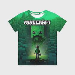 Футболка детская Minecraft зеленый персонаж и зеленые горы, цвет: 3D-принт