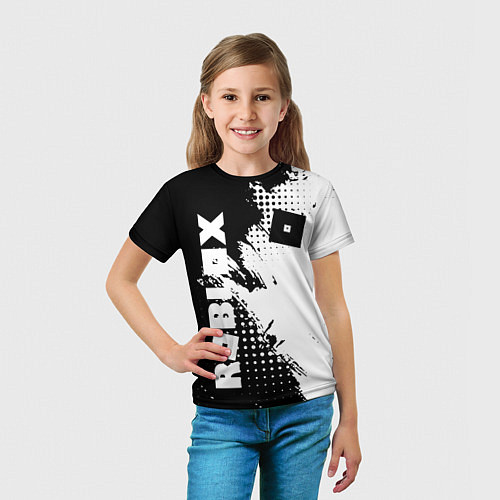 Детская футболка Роблокс - черно-белая абстракция / 3D-принт – фото 5