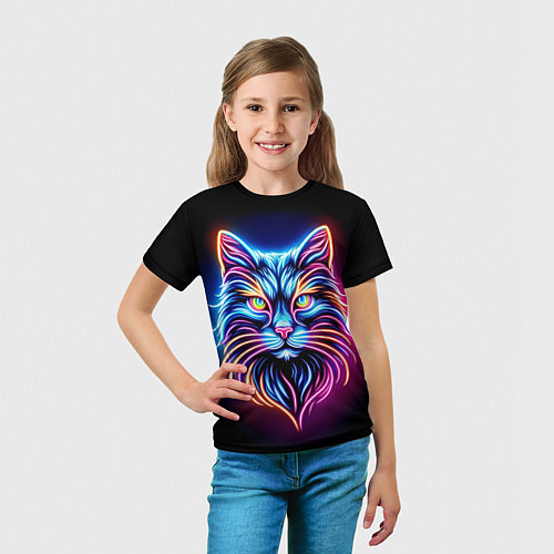 Детская футболка Суровый неоновый кот / 3D-принт – фото 5