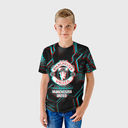 Футболка детская Manchester United FC в стиле glitch на темном фоне, цвет: 3D-принт — фото 2