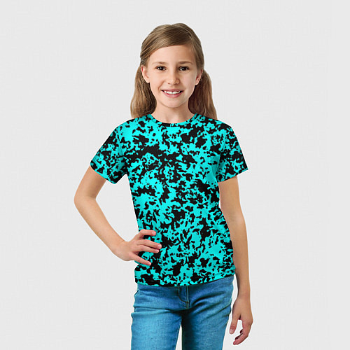 Детская футболка Пятнистый яркий чёрно-голубой / 3D-принт – фото 5