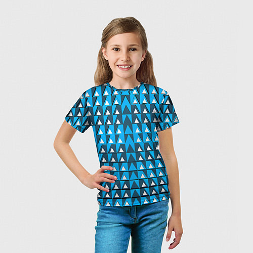 Детская футболка Узор из треугольников синий / 3D-принт – фото 5