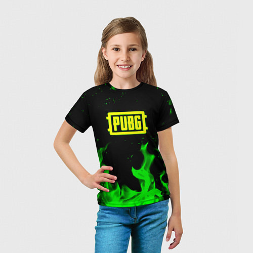Детская футболка PUBG кислотное лого огненный стиль / 3D-принт – фото 5