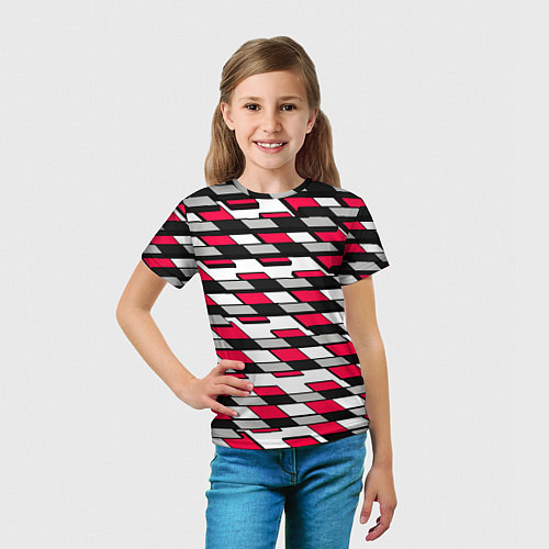 Детская футболка Красные четырёхугольники на белом фоне / 3D-принт – фото 5