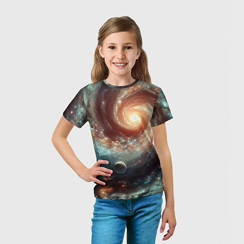 Детская футболка Далёкая неоновая галактика - нейросеть / 3D-принт – фото 5