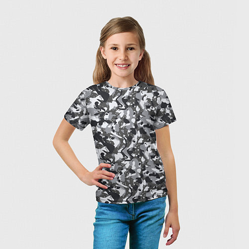 Детская футболка Пиксельный камуфляж серого цвета / 3D-принт – фото 5