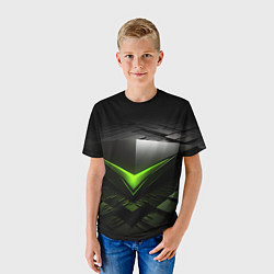 Футболка детская Зеленая яркая плашка на черном абстракция, цвет: 3D-принт — фото 2