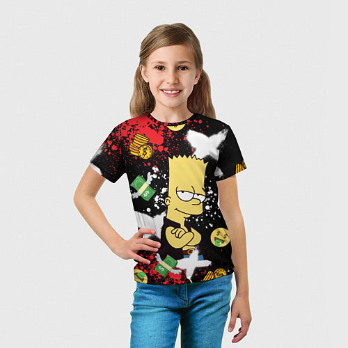 Детская футболка Барт Симпсон на фоне баксов / 3D-принт – фото 5