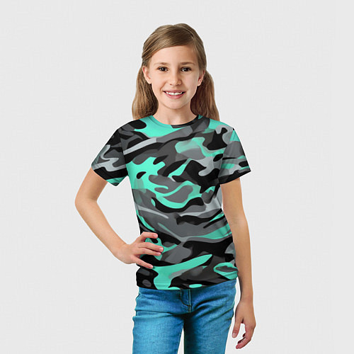 Детская футболка Серо-бирюзовый камуфляж / 3D-принт – фото 5