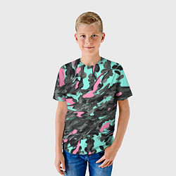 Футболка детская Бирюзово-розовый камуфляж, цвет: 3D-принт — фото 2