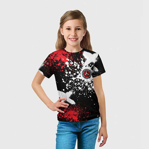 Детская футболка Мерседес на фоне граффити и брызг красок / 3D-принт – фото 5