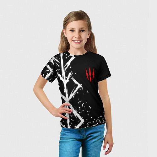 Детская футболка Ведьмак - белые руны / 3D-принт – фото 5