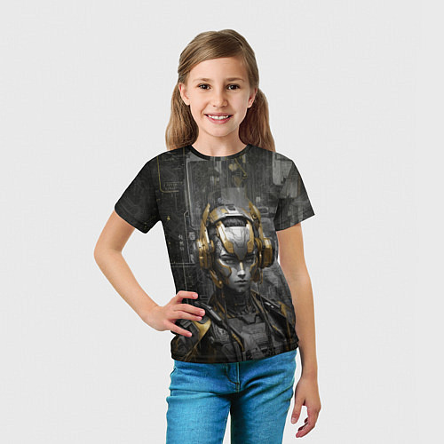 Детская футболка Девушка-киборг из стали / 3D-принт – фото 5