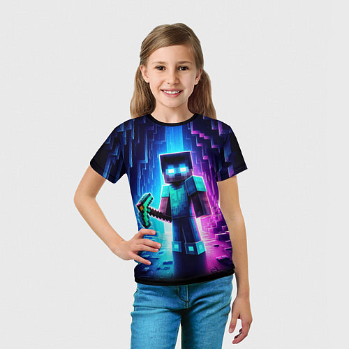 Детская футболка Minecraft - neon character ai art / 3D-принт – фото 5