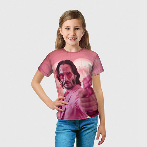 Детская футболка Джон Уик в розовых очках сердечках / 3D-принт – фото 5