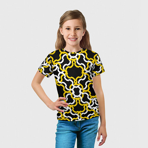 Детская футболка Жёлто-белые полосы на чёрном фоне / 3D-принт – фото 5