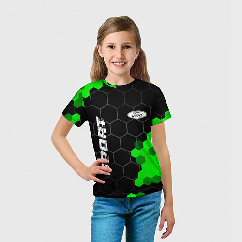 Детская футболка Ford green sport hexagon / 3D-принт – фото 5