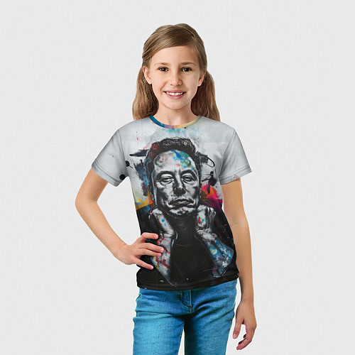 Детская футболка Илон Маск граффити портрет на серой стене / 3D-принт – фото 5