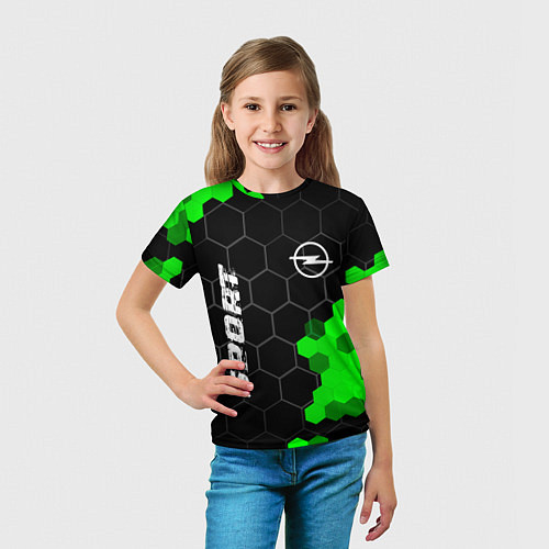 Детская футболка Opel green sport hexagon / 3D-принт – фото 5