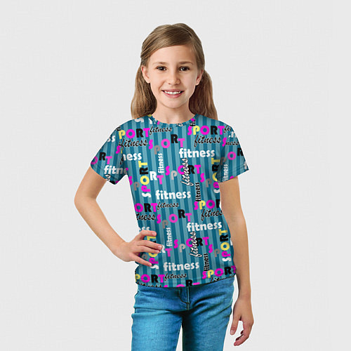 Детская футболка Текстовый спортивный узор полосатый яркий / 3D-принт – фото 5