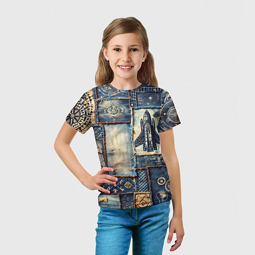 Детская футболка Космический корабль - пэчворк / 3D-принт – фото 5