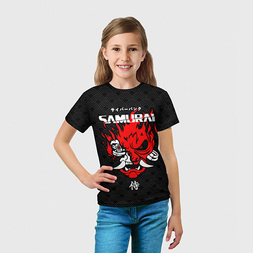 Детская футболка Киберпанк 2077 - логотип самурая / 3D-принт – фото 5
