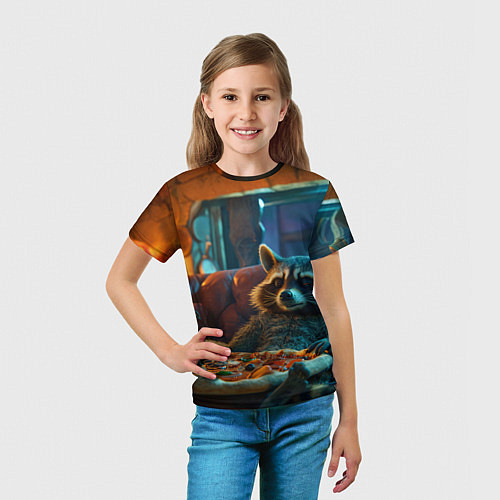 Детская футболка Енот с пиццей на диване / 3D-принт – фото 5