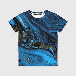 Футболка детская Черные и синие сияющие волны, цвет: 3D-принт