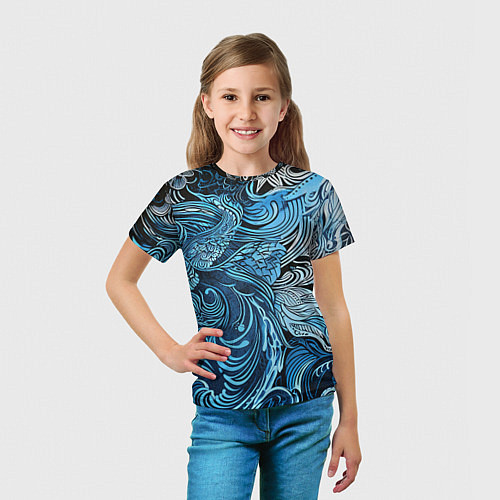 Детская футболка Синие и белые абстрактные узоры / 3D-принт – фото 5