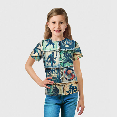 Детская футболка Самураи на пэчворк дениме / 3D-принт – фото 5
