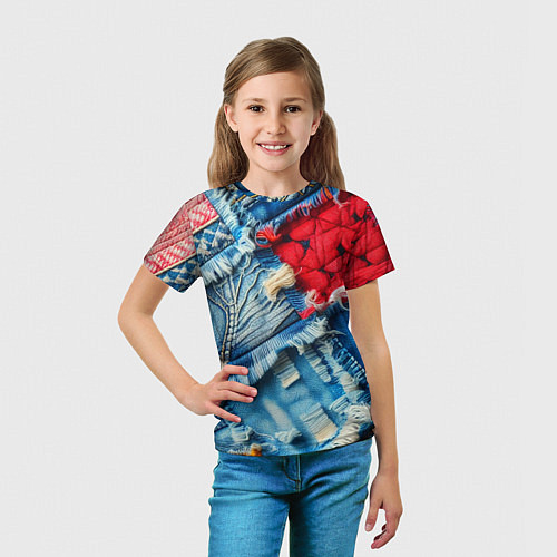 Детская футболка Авангардный джинсовый пэчворк - нейросеть / 3D-принт – фото 5