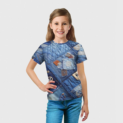 Детская футболка Vanguard jeans patchwork - ai art / 3D-принт – фото 5