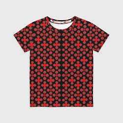 Футболка детская Красные четырёхлистники на чёрном фоне, цвет: 3D-принт
