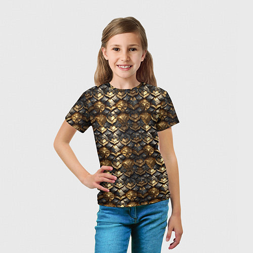 Детская футболка Золотистая текстурная броня / 3D-принт – фото 5