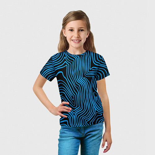 Детская футболка Синие линии узор / 3D-принт – фото 5