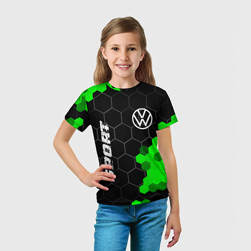 Детская футболка Volkswagen green sport hexagon / 3D-принт – фото 5