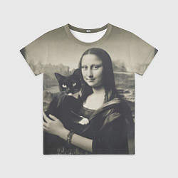 Футболка детская Мона Лиза держит кота в черно белом цвете, цвет: 3D-принт