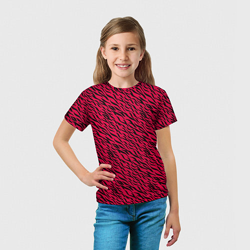 Детская футболка Яркий чёрно-розовый шкура / 3D-принт – фото 5