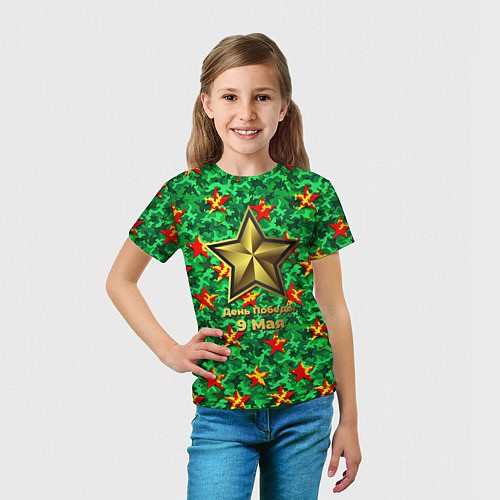Детская футболка 9 мая звезды на зеленом ярком камуфляже / 3D-принт – фото 5