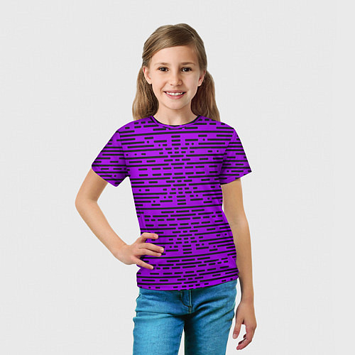 Детская футболка Чёрные полосы на фиолетовом фоне / 3D-принт – фото 5