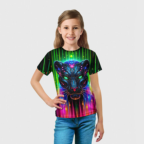 Детская футболка Неоновая цифровая пантера / 3D-принт – фото 5