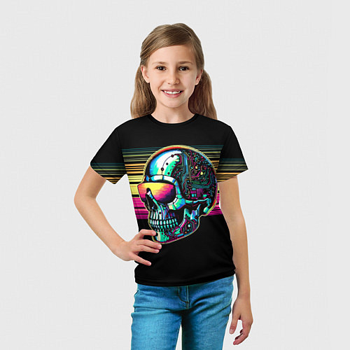 Детская футболка Cyber skull - ai art fantasy / 3D-принт – фото 5