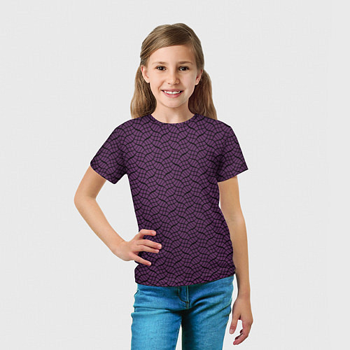 Детская футболка Тёмный фиолетовый волнистые полосы / 3D-принт – фото 5
