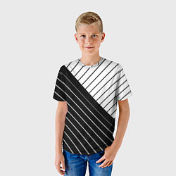 Футболка детская Чёрно-белый косые линии, цвет: 3D-принт — фото 2