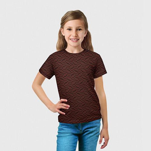 Детская футболка Красно-коричневый в чёрные волнистые полосы / 3D-принт – фото 5