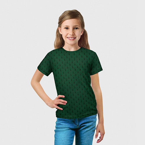 Детская футболка Тёмный зелёный королевский узор / 3D-принт – фото 5