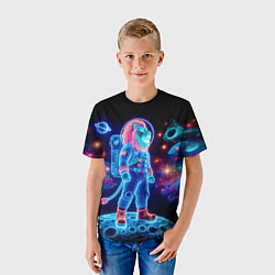 Футболка детская Неоновый лев космонавт - нейросеть, цвет: 3D-принт — фото 2