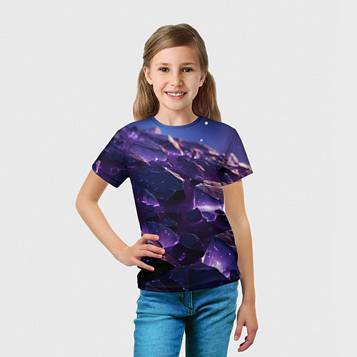 Детская футболка Фиолетовые неоновые камни со светом / 3D-принт – фото 5